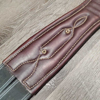 Padded Leather Belly Girth, 2x els, D Ring, Strap *gc/fair, stains, faded, scrapes, dry, creased/puckered edges
