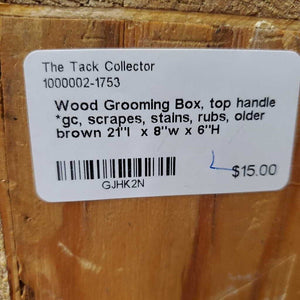 Wood Grooming Box, top handle *gc, scrapes, stains, rubs, older