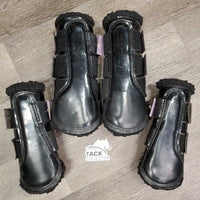 Closed Front & Hind Boots, fleece lined, velcro *gc/fair, hairy, clumpy, clean, scrapes, faded
