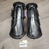 Closed Front & Hind Boots, fleece lined, velcro *gc/fair, hairy, clumpy, clean, scrapes, faded
