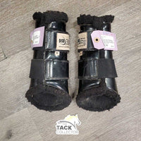 Closed Front & Hind Boots, fleece lined, velcro *gc/fair, hairy, clumpy, clean, scrapes, faded
