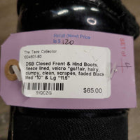 Closed Front & Hind Boots, fleece lined, velcro *gc/fair, hairy, clumpy, clean, scrapes, faded
