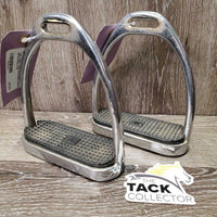 Pr Thin Hvy Stirrup Irons, grips *vgc, clean, rusty, scratches, stains
