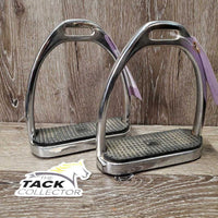 Pr Thin Hvy Stirrup Irons, grips *vgc, clean, rusty, scratches, stains
