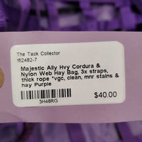 Hvy Cordura & Nylon Web Hay Bag, 3x straps, thick rope *vgc, clean, mnr stains & hay
