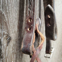 Tooled Thick Leather Headstall, 1 Leather Lace *gc, scrapes, dirt, scratfches, film

