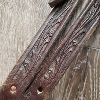 Tooled Thick Leather Headstall, 1 Leather Lace *gc, scrapes, dirt, scratfches, film
