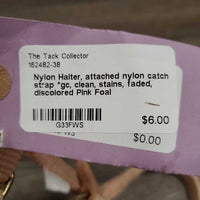 Nylon Halter, attached nylon catch strap *gc, clean, stains, faded, discolored
