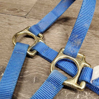 Narrow Stiff Nylon Halter, suede lined crown, snap *vgc, clean, mnr stains & edge rubs
