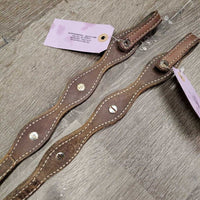 Tooled & Scalloped Leather Westenr Split Reins, 6 silver chicagao screw conchos *gc, creases, dry, mnr cracks, rubs
