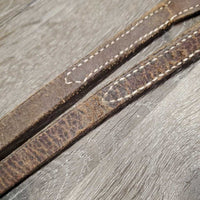 Tooled & Scalloped Leather Westenr Split Reins, 6 silver chicagao screw conchos *gc, creases, dry, mnr cracks, rubs
