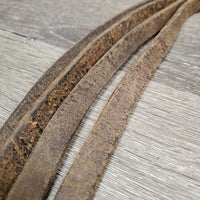 Tooled & Scalloped Leather Westenr Split Reins, 6 silver chicagao screw conchos *gc, creases, dry, mnr cracks, rubs