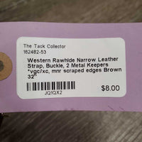 Narrow Leather Strap, Buckle, 2 Metal Keepers *vgc/xc, mnr scraped edges
