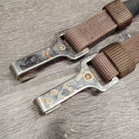 Nylon Web & Elastic Side Reins, Spring Snaps *gc, mnr rust, dirt & stains, older
