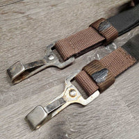Nylon Web & Elastic Side Reins, Spring Snaps *gc, mnr rust, dirt & stains, older
