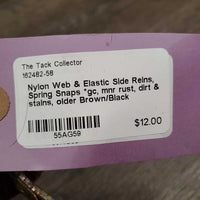Nylon Web & Elastic Side Reins, Spring Snaps *gc, mnr rust, dirt & stains, older
