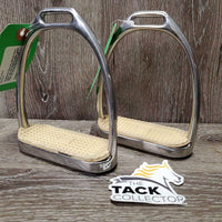 Pr Fine Hvy Stirrup Irons, grips *vgc, mnr scuffs, clean, grips: chips, dry & too big
