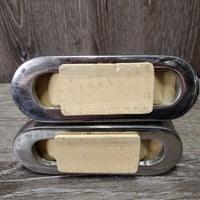 Pr Fine Hvy Stirrup Irons, grips *vgc, mnr scuffs, clean, grips: chips, dry & too big
