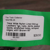 Thick Wide Nylon Lined Stirrup Leathers *gc, rubs, dents, peeled spots, stretched holes, scraped edges, stiff
