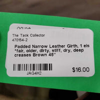 Padded Narrow Leather Girth, 1 els *fair, older, dirty, stiff, dry, deep creases
