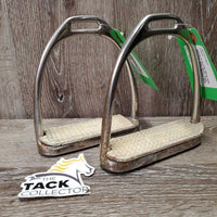 Pr Hvy Fine Stirrup Irons, grips *fair, clean, stains, v.rusty, grips: too big, dry &cracks
