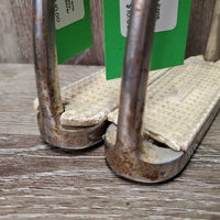 Pr Hvy Fine Stirrup Irons, grips *fair, clean, stains, v.rusty, grips: too big, dry &cracks
