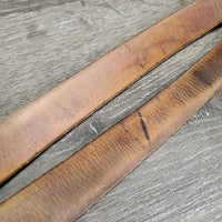 Wide Thick Stirrup Leathers *gc, v.dry, v.stiff, faded, crackles, mnr stains & dents, UNDONE stitching, uneven
