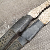Braided Nylon & Soft Rubber Loop Roper - Barrel Reins, 2 Conway Buckles, 1 Snap *gc, dirt, hair, rust, stains, rubs
