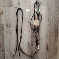 Soft Leather, Rawhide, Futurity Knot Headstall, Hair Tassle, Thick Split Reins, TomThumb, Quick Change *xc, mnr stains, edge scrapes, film & loose/undone laces, shedding tassles
