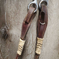 Soft Leather, Rawhide, Futurity Knot Headstall, Hair Tassle, Thick Split Reins, TomThumb, Quick Change *xc, mnr stains, edge scrapes, film & loose/undone laces, shedding tassles
