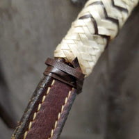 Soft Leather, Rawhide, Futurity Knot Headstall, Hair Tassle, Thick Split Reins, TomThumb, Quick Change *xc, mnr stains, edge scrapes, film & loose/undone laces, shedding tassles
