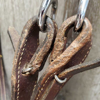 Soft Leather, Rawhide, Futurity Knot Headstall, Hair Tassle, Thick Split Reins, TomThumb, Quick Change *xc, mnr stains, edge scrapes, film & loose/undone laces, shedding tassles