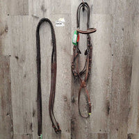 Monocrown FS/Rsd Padded Figure 8 Bridle, Laced Reins *xc/vgc, clean, mnr faded, rubs & dirt?residue, older?, mnr stiff
