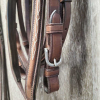 Monocrown FS/Rsd Padded Figure 8 Bridle, Laced Reins *xc/vgc, clean, mnr faded, rubs & dirt?residue, older?, mnr stiff
