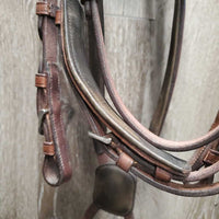 Monocrown FS/Rsd Padded Figure 8 Bridle, Laced Reins *xc/vgc, clean, mnr faded, rubs & dirt?residue, older?, mnr stiff
