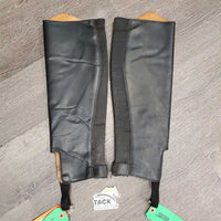 Leather Half Chaps, Back Zipper *gc, mnr dirt, creases & folds, elastic: threads & snags, faded
