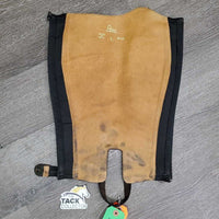 Leather Half Chaps, Back Zipper *gc, mnr dirt, creases & folds, elastic: threads & snags, faded
