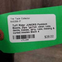 JUNIORS Paddock Boots, Zips *gc/fair, clean, rubs, dents, insideL dirty, rubs, missing & curled insoles
