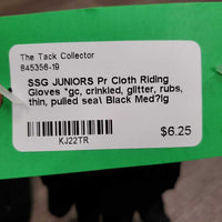 JUNIORS Pr Cloth Riding Gloves *gc, crinkled, glitter, rubs, thin, pulled sea\
