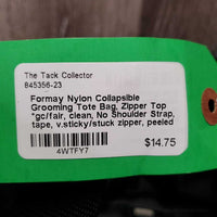 Nylon Collapsible Grooming Tote Bag, Zipper Top *gc/fair, clean, No Shoulder Strap, tape, v.sticky/stuck zipper, peeled edges
