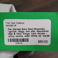 Euro Seat Breeches *gc/fair, dingy, mnr pills, discolored legs & seat, snags, rubs, shrunk - wavy seams, older
