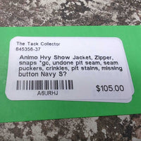 Hvy Show Jacket, Zipper, snaps *gc, undone pit seam, seam puckers, crinkles, pit stains, missing button
