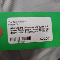 JUNIORS LS Show Shirt, Zipper, snap collar *gc, dingy collar & cuffs, pits