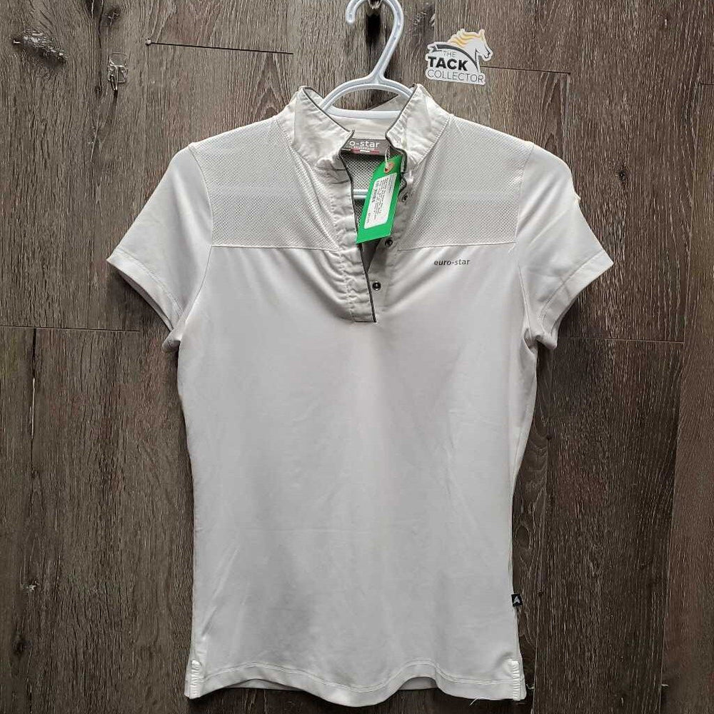 SS Show Shirt, 1/4 Snap Up, Button Collar, Mesh Shoulders *gc/fair, puckered, pits, dingy, snags. olfrt