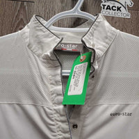 SS Show Shirt, 1/4 Snap Up, Button Collar, Mesh Shoulders *gc/fair, puckered, pits, dingy, snags. olfrt