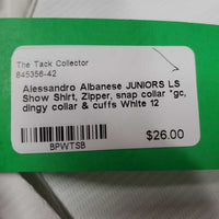 JUNIORS LS Show Shirt, Zipper, snap collar *gc, dingy collar & cuffs
