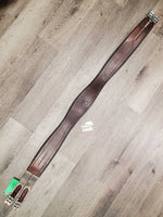 FS Flat Wide Padded Leather Girth, 1x Els, D Ring *gc, clean, stains, rubs, mnr residue, unstitched, faded
