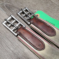 FS Flat Wide Padded Leather Girth, 1x Els, D Ring *gc, clean, stains, rubs, mnr residue, unstitched, faded
