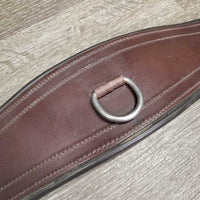FS Flat Wide Padded Leather Girth, 1x Els, D Ring *gc, clean, stains, rubs, mnr residue, unstitched, faded
