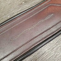 FS Flat Wide Padded Leather Girth, 1x Els, D Ring *gc, clean, stains, rubs, mnr residue, unstitched, faded
